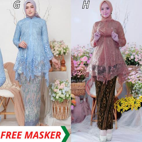 Jual Setelan Kebaya Modern Tunik Tulle Bordir Busui Set Rok Plisket