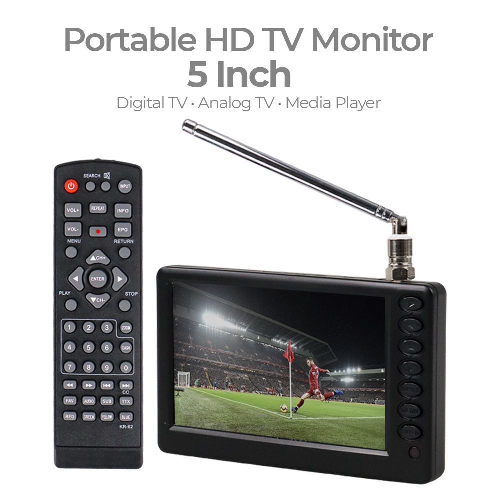 Jual Portable HD TV Monitor 5 Inch Rechargeable Digital DVB-T2 + Analog ...