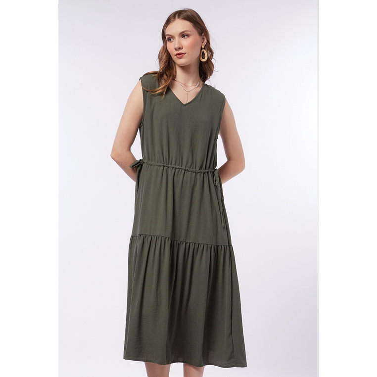 Jual Et Cetera V Neck Sleeveless Midi Dress DARK GREEN Shopee Indonesia