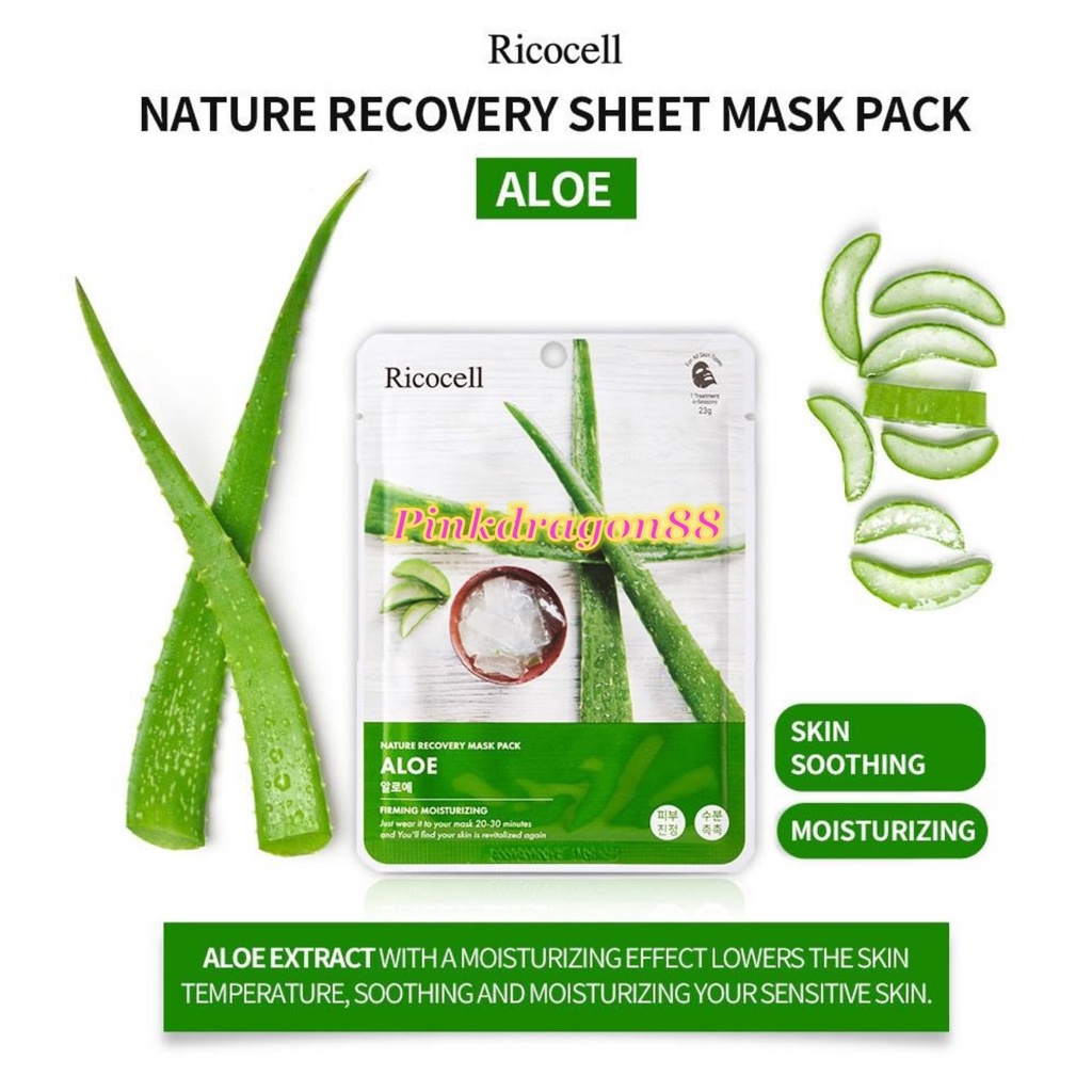 Jual RICOCELL Mask Sheet Aloe ; Snail ; Collagen ; Green Tea
