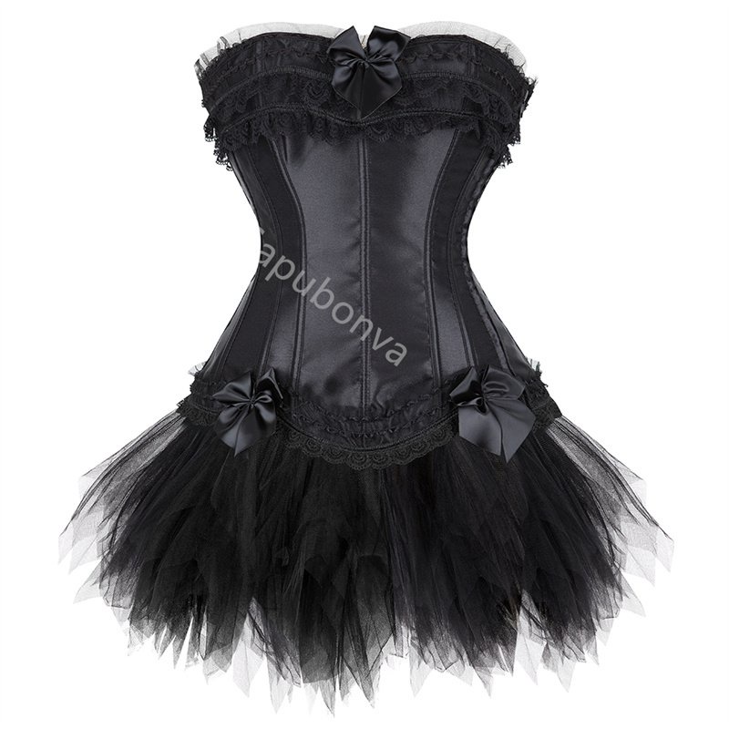 Jual Black Corset Dress Plus Size Sexy Overbust Bustier Tutu Skirt