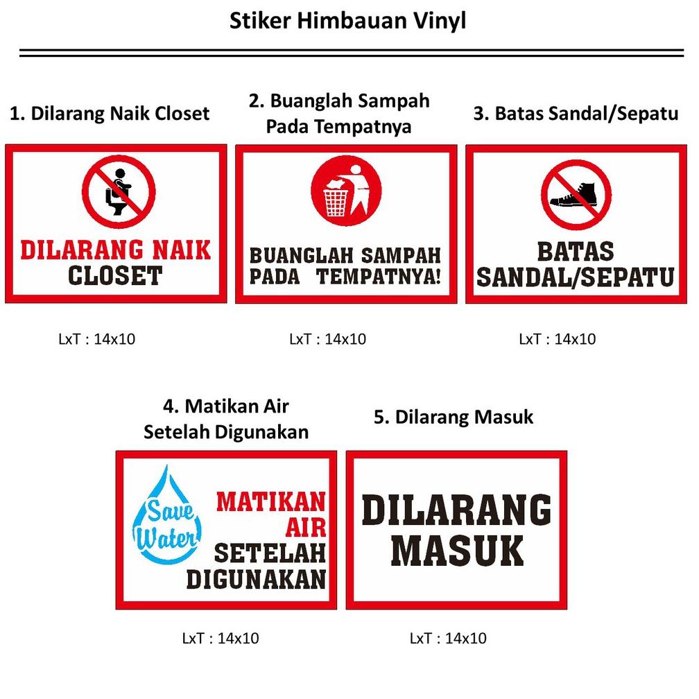 Jual Jual Murah Bonus Emas Stiker Vinyl Dilarang Masuk Naik Closet Buang Sampah Matikan Air