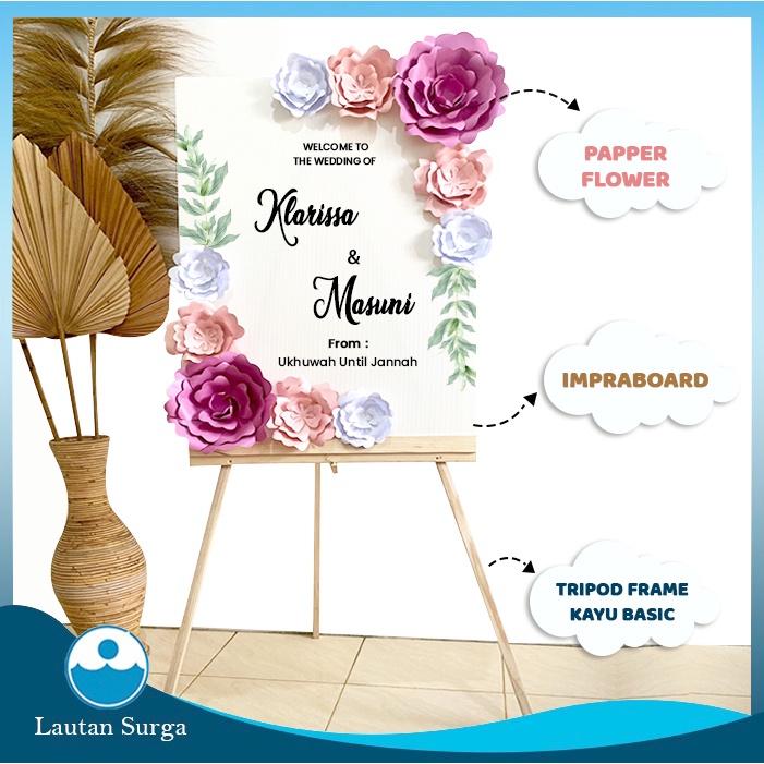 Jual Tema 3 - Karangan Papan Bunga Kertas Flowerboard Dusty Pink