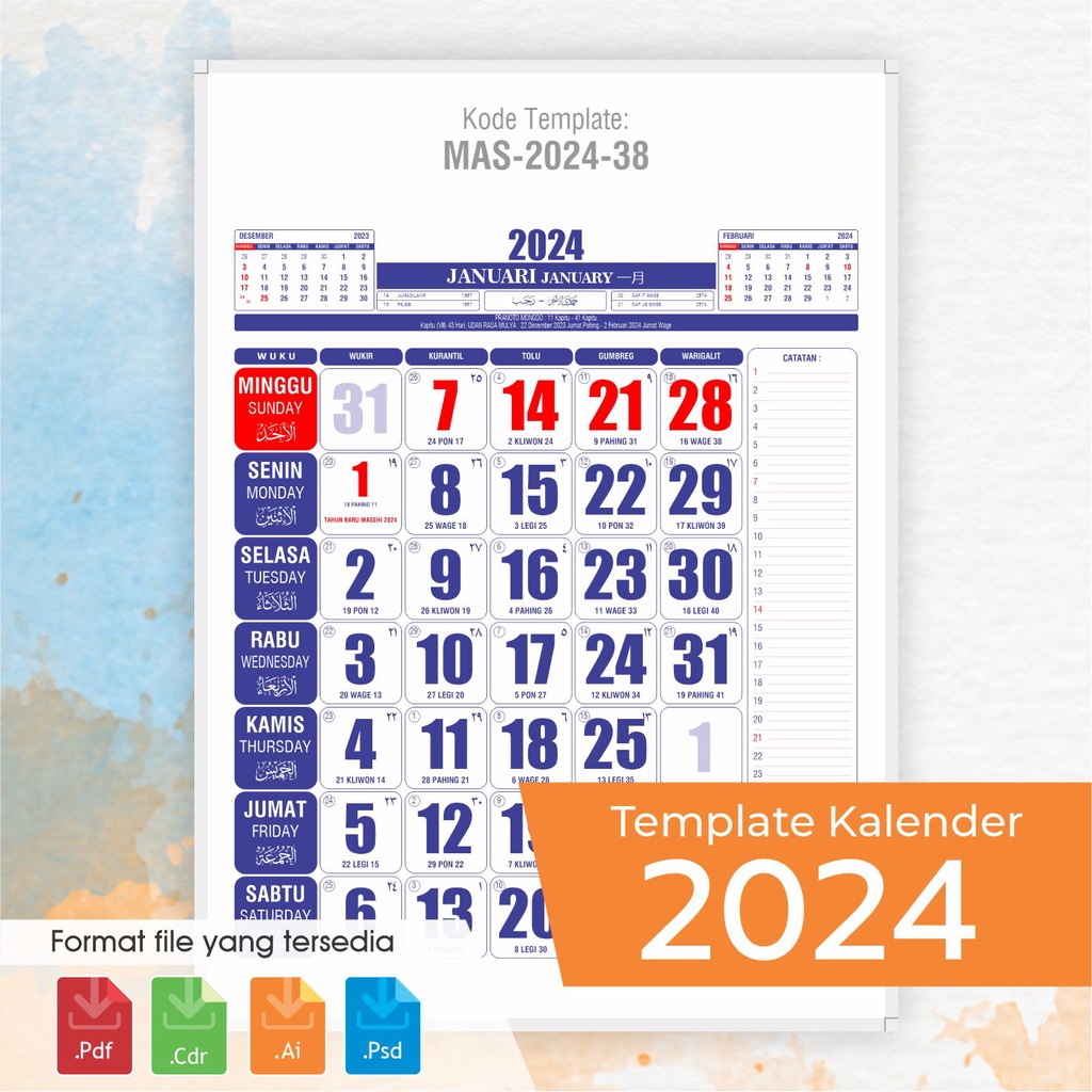 Jual Kalender 2024 Angka Besar Besar Mas 2024 38 Shopee Indonesia 