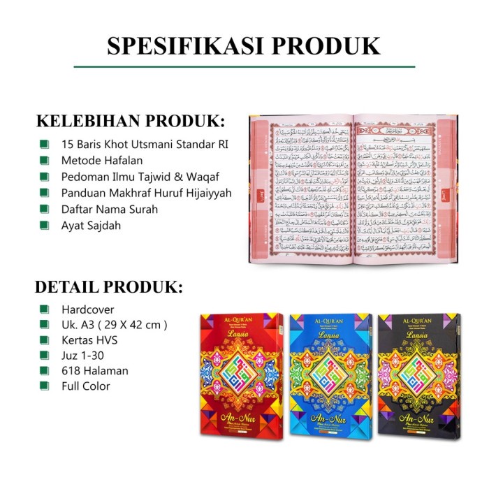 Jual AL QURAN JUMBO AL QURAN AN NUR BESAR NON TERJEMAH UKURAN A3 LANSIA ...