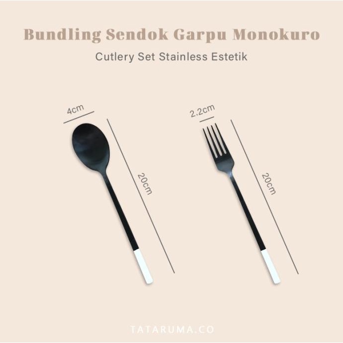 Jual Monokuro Sendok Garpu Cutlery Set Stainless Hitam Putih Estetik