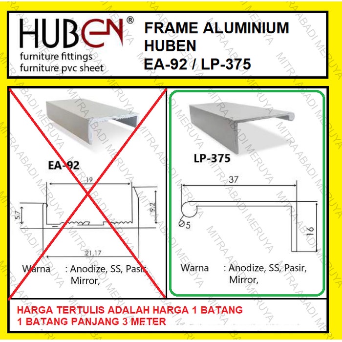 Jual Hamp Profil Frame Handle Alumunium Aluminium Huben Lp 375 Lp375 Lp ...