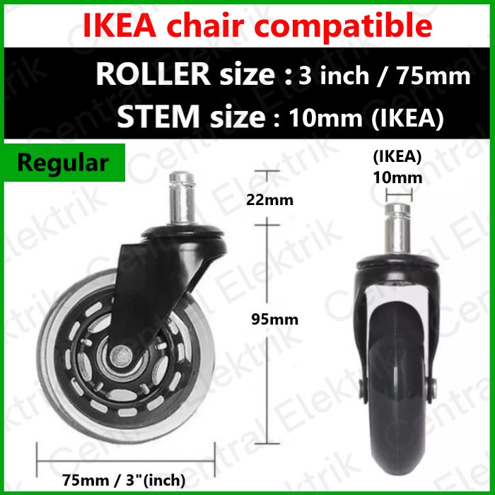 Jual Roda Kursi rollerblade IKEA compatible PU 10mm 3" (75mm