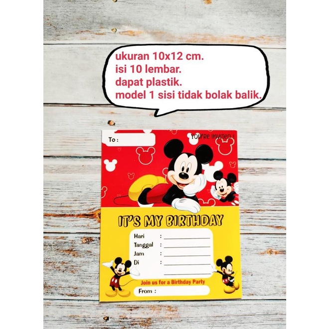 Jual Kartu Undangan Ulang Tahun Isi 10 Lembar Karakter Mickey Mouse