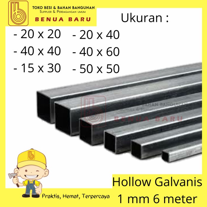 Jual Besi Hollow Galvanis Tebal 1 Mm Panjang 6 Meter 30x20 20x40 40x40 Shopee Indonesia 3801