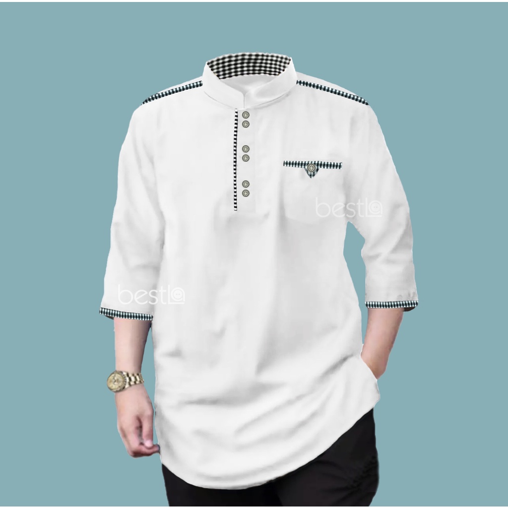 Baju Koko Yusuf Busana Pria Dewasa Lengan 3/4 Atasan Muslim Katun Toyobo M L XL XXL