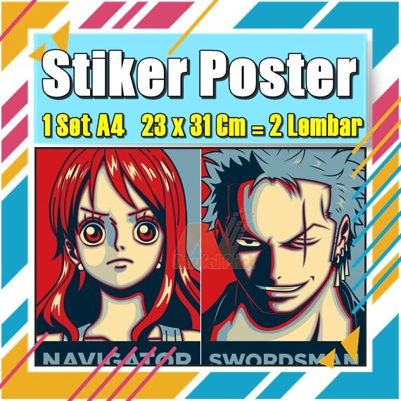 Jual Poster Stiker Label One Piece 3 Luppy Zoro Brock Sanji Coper Nami