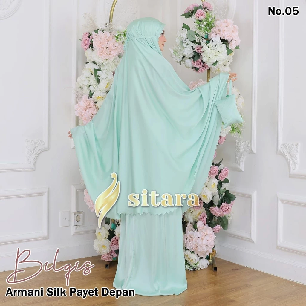 Mukena Balqis Armani Silk Payet Depan Mukena Dewasa | AutoStock