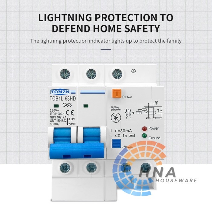 Jual RCBO + SPD 230V 16A - 63A TOMZN MCB Lightning Protection Residual ...