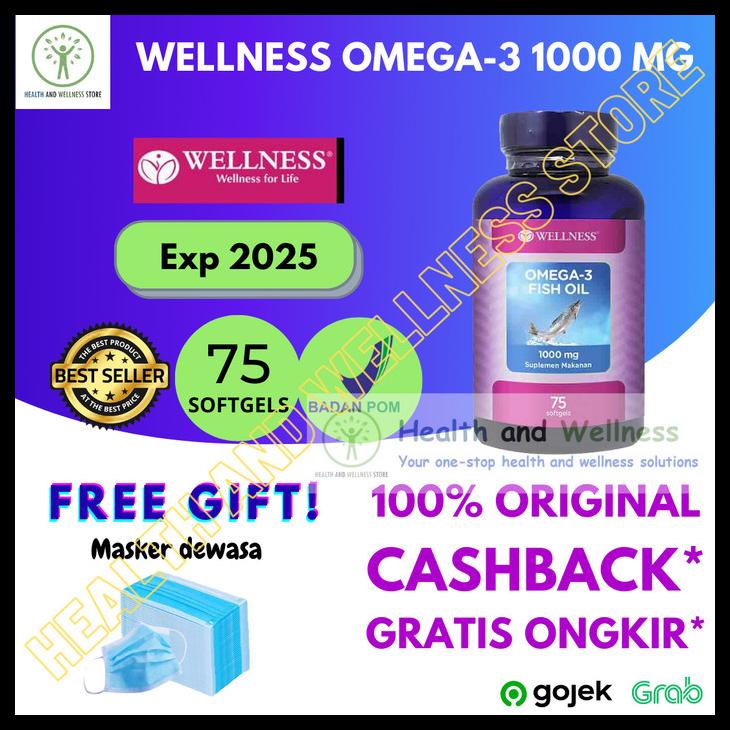 Jual WELLNESS OMEGA 3 OMEGA3 FISH OIL 1000 MG 75 SOFTGELS KAPSUL LUNAK