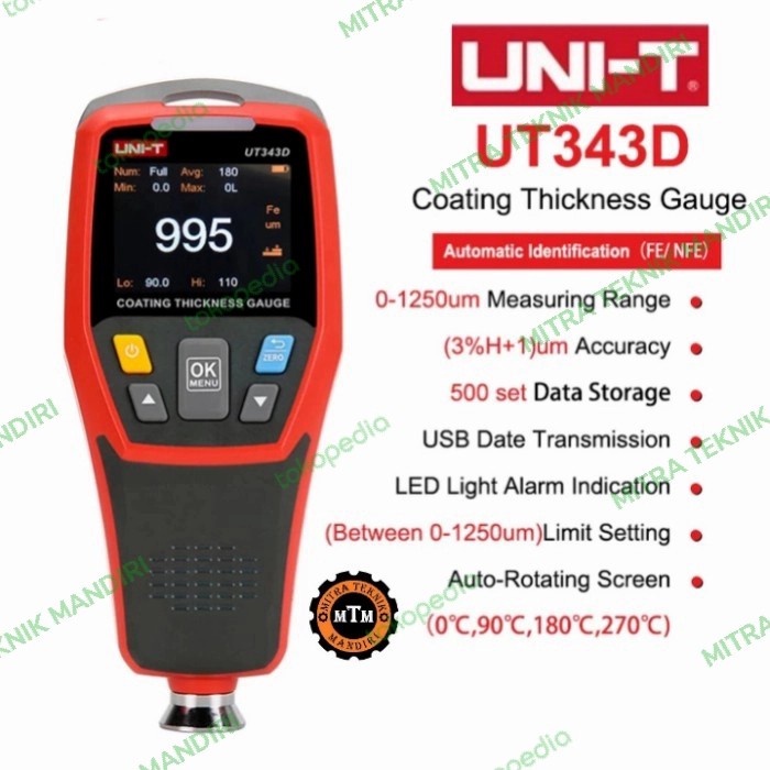 Jual Alat Ukur Ketebalan Cat Coating Thickness Paint Gauge Uni-T Ut343D ...