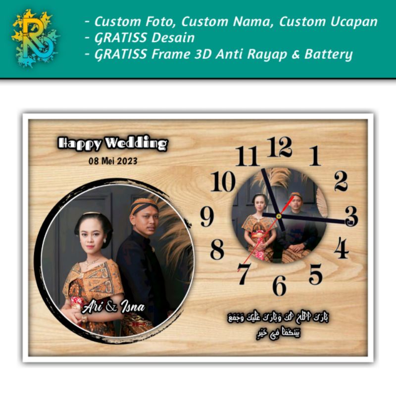 Jual Jam Dinding Custom Foto And Nama Hadiah Kado Unik Frame Block 3d