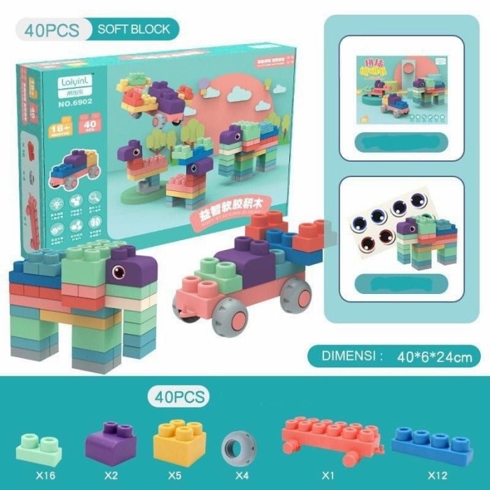 Jual Terlaris Baby Lego Soft Block 40Pcs Mainn Lego Lentur Bayi