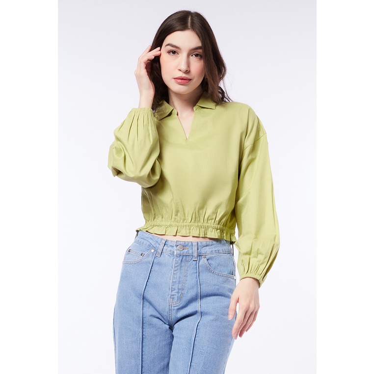 Jual Et Cetera V Neck Blouse With Elastic Waist Lime Shopee Indonesia