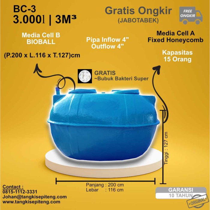 Jual BIOTANK, BIO SEPTIC 3000 Liter / 3M3 Tangki Bio Septic Tank