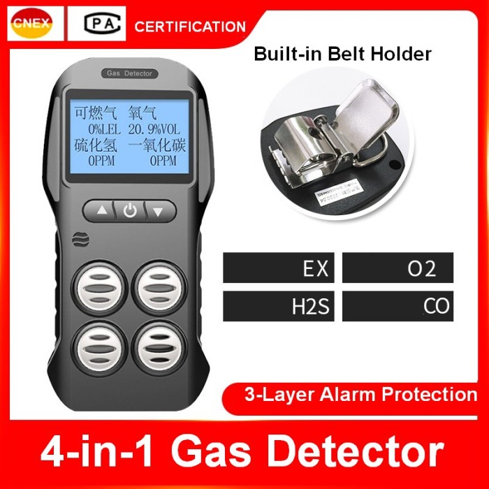 Jual NEW SERIES GAS DETECTOR 4-IN-1 O2 CO LEL H2S WITH ALARM SENSOR ...