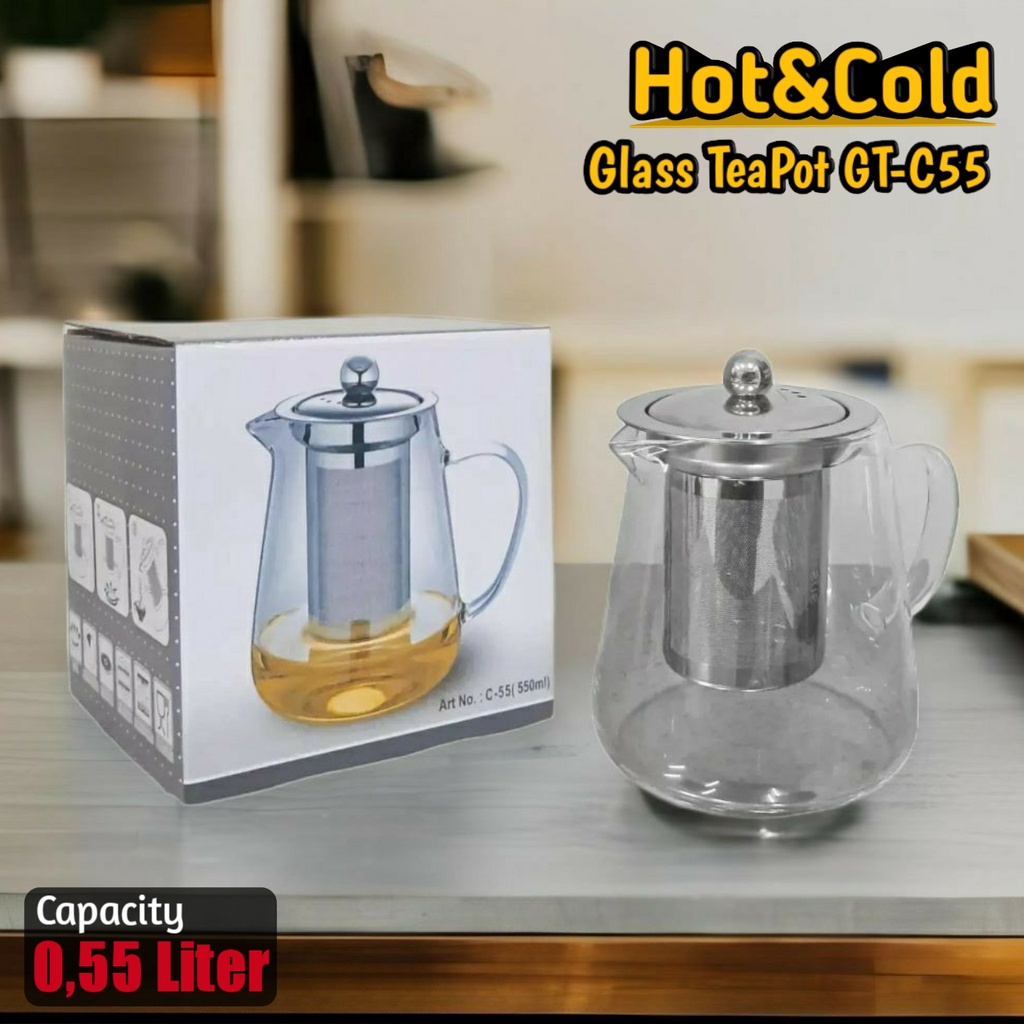 Jual Teko Teapot Glass Teh Kopi Borosilicate Saringan Stainless 550ml Shopee Indonesia 4168