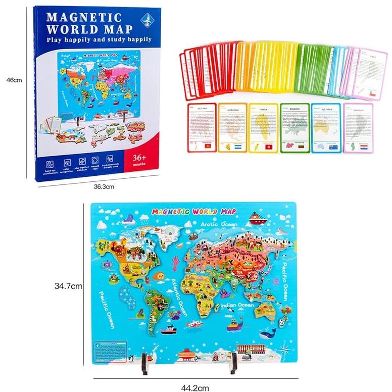 Jual Magnetic World Map Mainan Montessori Puzzle Peta Dunia ...