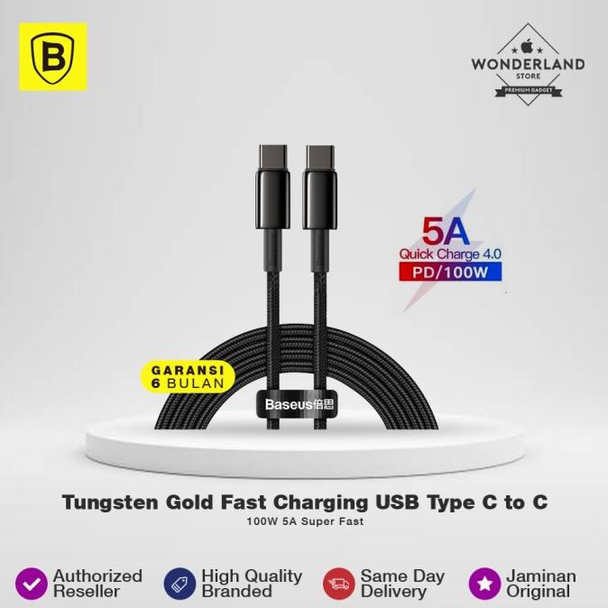 Jual Baseus Tungsten Gold Fast Charging USB Type C To C 100W 5A Super ...