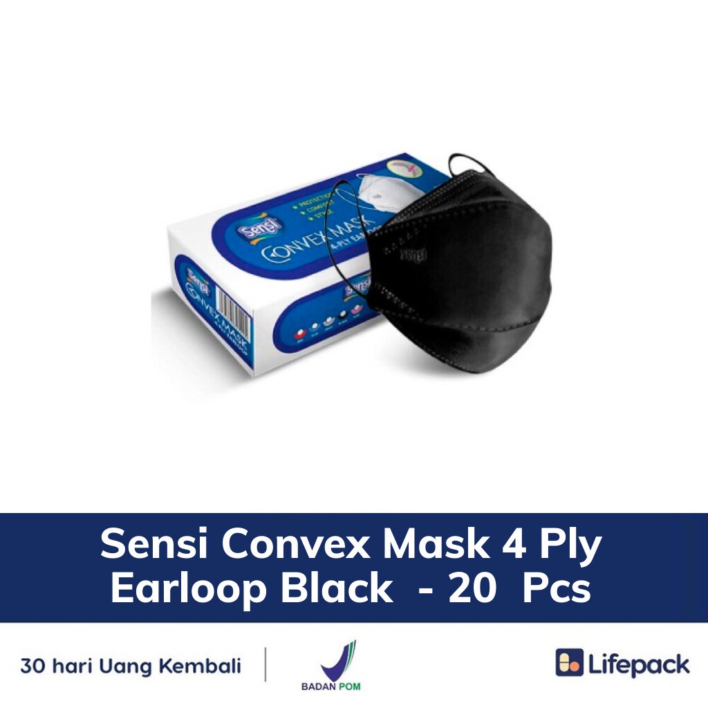 Jual Sensi Convex Mask 4 Ply Earloop Black - 20 Pcs - LIFEPACK | Shopee ...