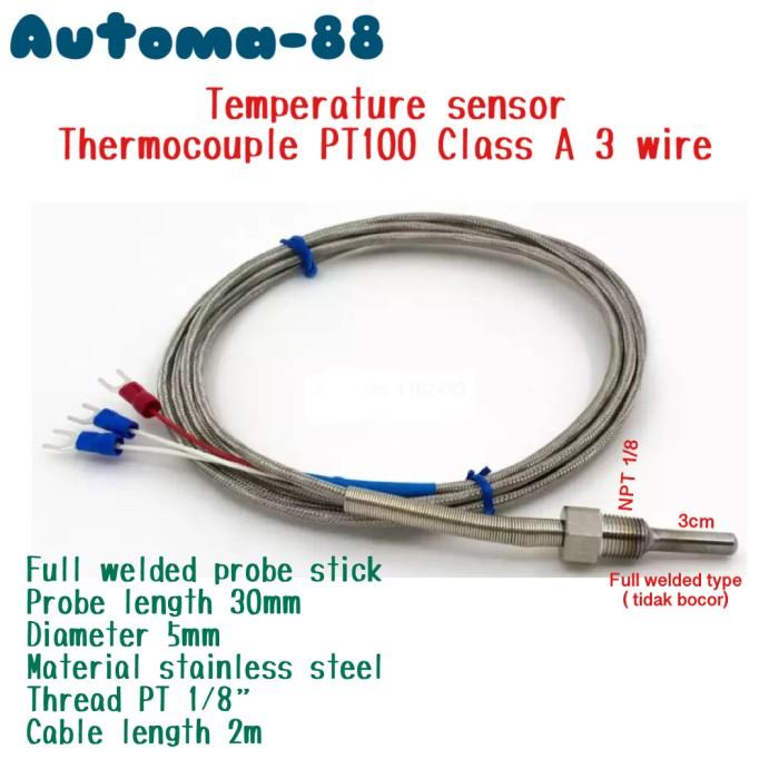 Jual Indt Temperature Sensor Thermocouple Pt100 Probe 30Mm 3 Kabel 2M ...