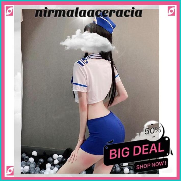 Jual Lingerie Sexy Cosplay Pramugari Dress Mini Set Stewardess Cosplay Kostum Bahan Lembut 5110