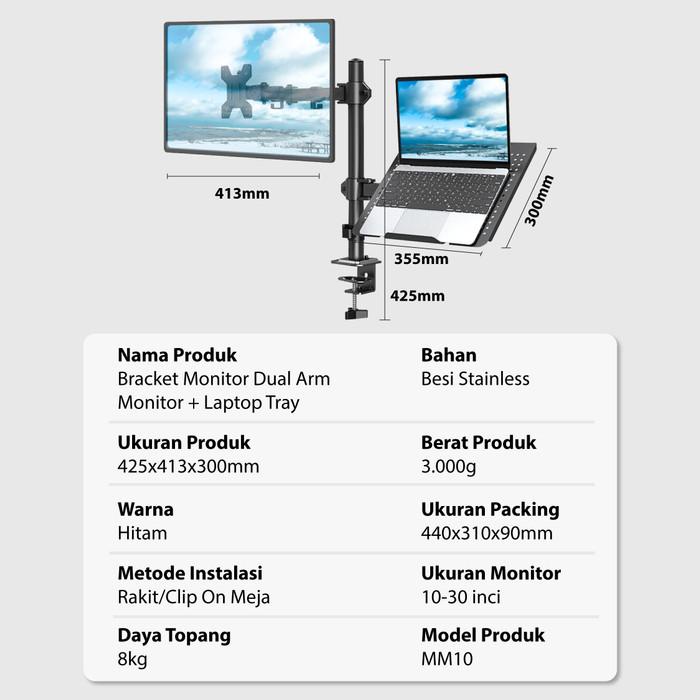 Jual Bracket Monitor Dual Arm Monitor & Laptop Stand Afw - B01 | Shopee ...