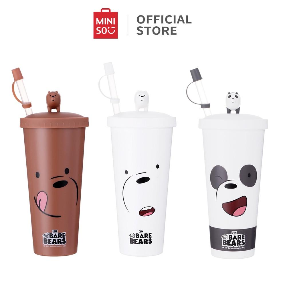 MINISO We Bare Bears- Water Bottle with Straw (Type B) Grizzly Bear