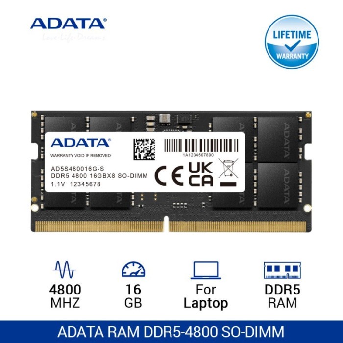 Jual Adata DDR5 16GB 4800Mhz SODIMM DDR5 4800 16GB RAM For Laptop ...