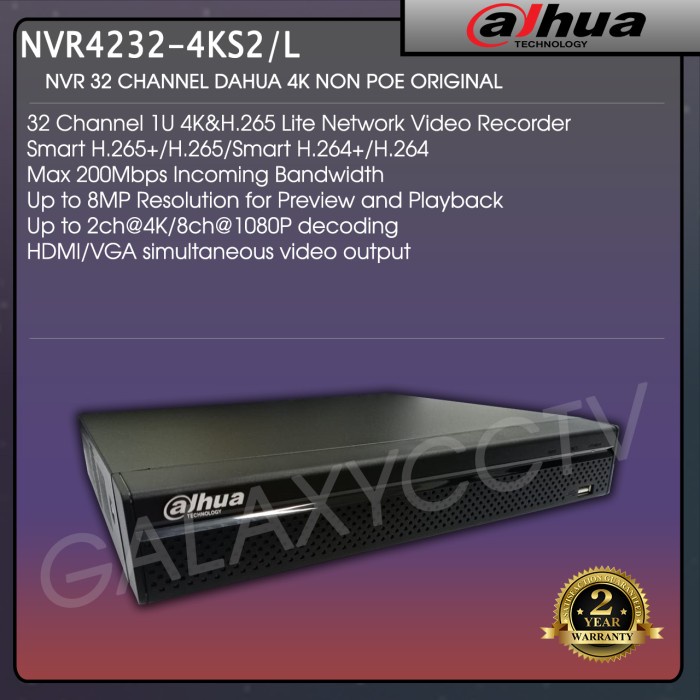 Jual NVR 32 CHANNEL DAHUA 4K NVR4232-4KS2/L NON POE ORIGINAL GARANSI 2 ...