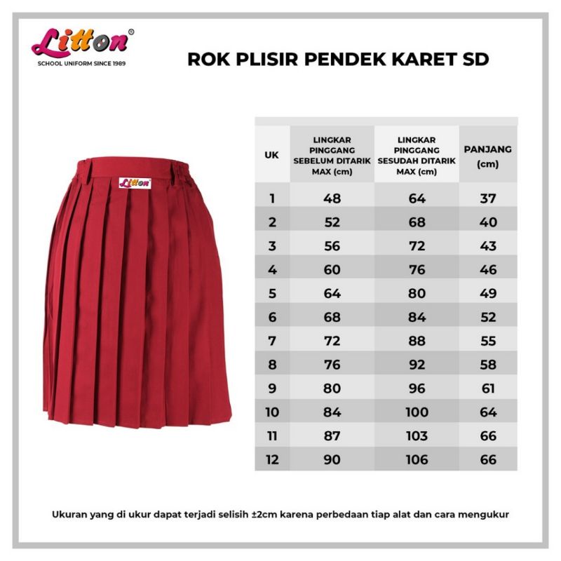 Jual RNJ LITTON ROK SEKOLAH ANAK SD MERAH PENDEK PINGGANG KARET PLISIR ...