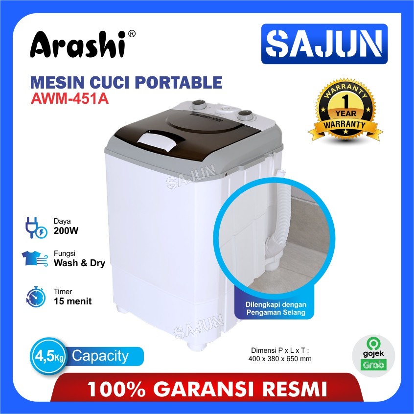 Jual Arashi Portable Washing Machine AWM453A Mesin Cuci Mini 4,5 Kg AWM ...