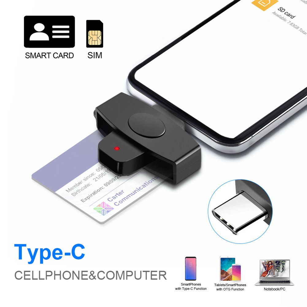 Jual USB C Smart Card Reader Bank Tax Declaration SIM Card/IC ID CAC ...