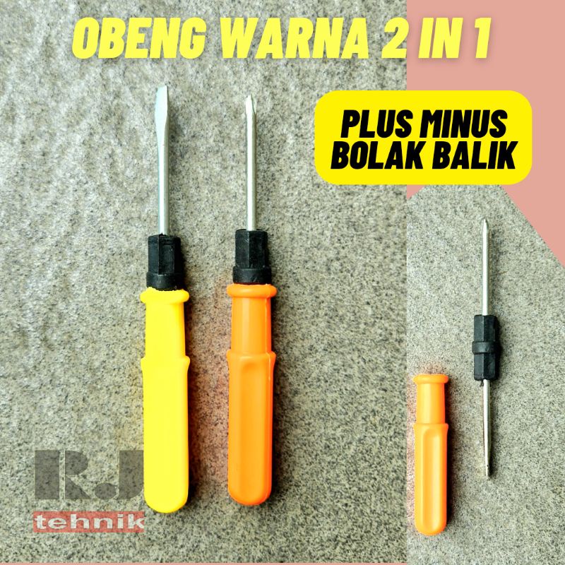 Jual Obeng 2 Way Bolak Balik 2 in 1 Plus Min Minus Gagang Plastik Warna ...
