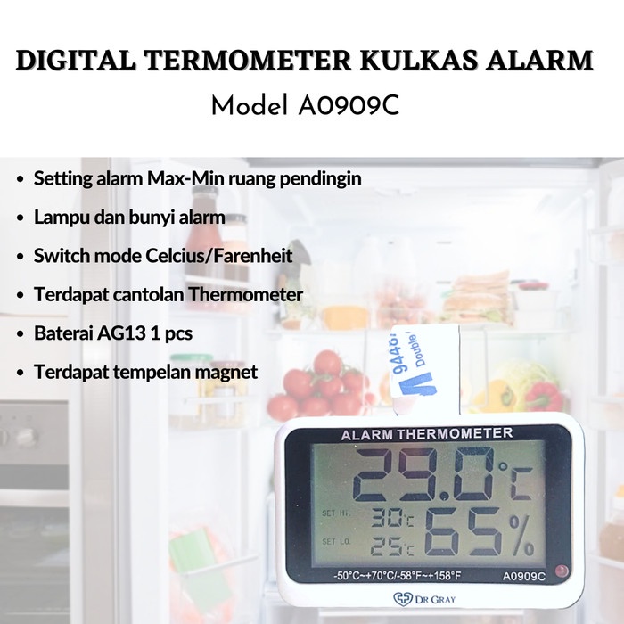 Jual Termometer Digital Thermometer Kulkas Model A0909c Dengan Alarm