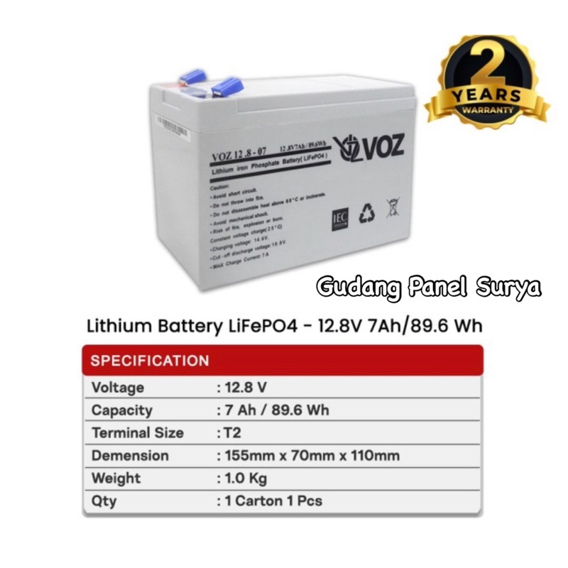 Jual Aki Lithium VOZ Battery Lithium LiFePO4 12,8V 7AH voz baterai