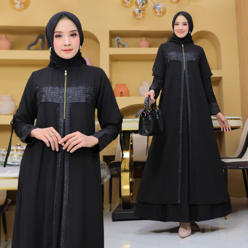 Jual Gamis Abaya Turkey Bordir Modern Full Hitam Shopee Indonesia