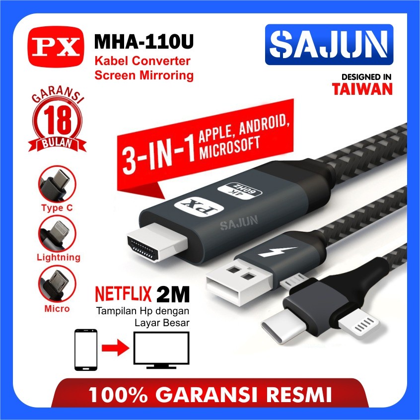 Jual Kabel Mhl Px Mha U Hdmi To Micro Typec Lightning Ke Tv Ios Android Shopee Indonesia