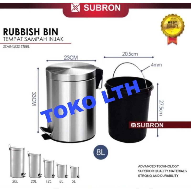 Jual TEMPAT TONG SAMPAH INJAK 8 LTR STAINLESS DUSTBIN RUBBISH BIN ...