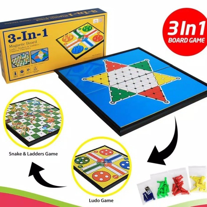 Jual Magnetic Board Game 3 In 1 - Ludo-Halma- Ular Tangga- Mainan ...