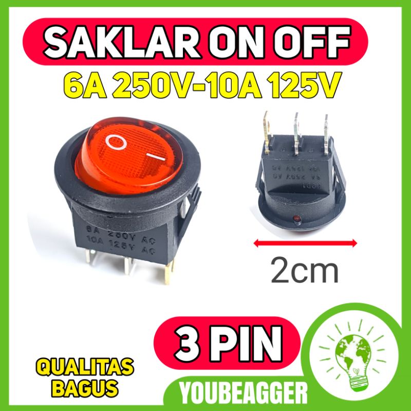 Jual Switch on off bulat 3 pin LED saklar on off 6A 250v-10A 125V ...