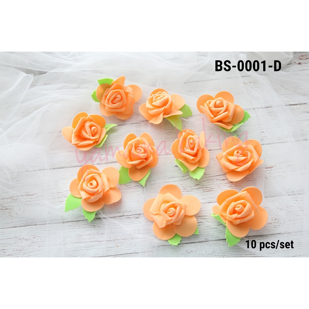 Jual BS-0001-D Bunga mawar rose daun artificial spons spon gabus orange ...