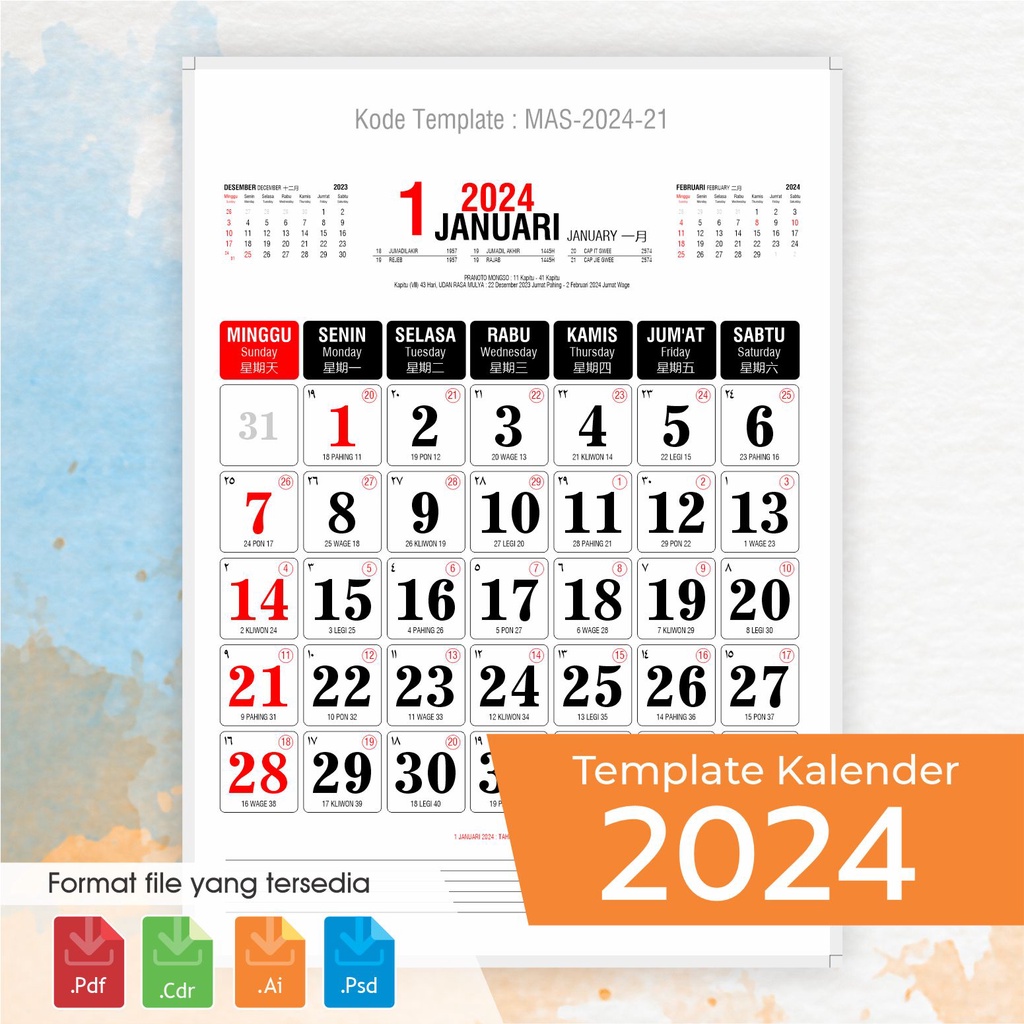 Jual Kalender 2024 Bulanan Angka Besar Besar Mas 2024 21 Shopee