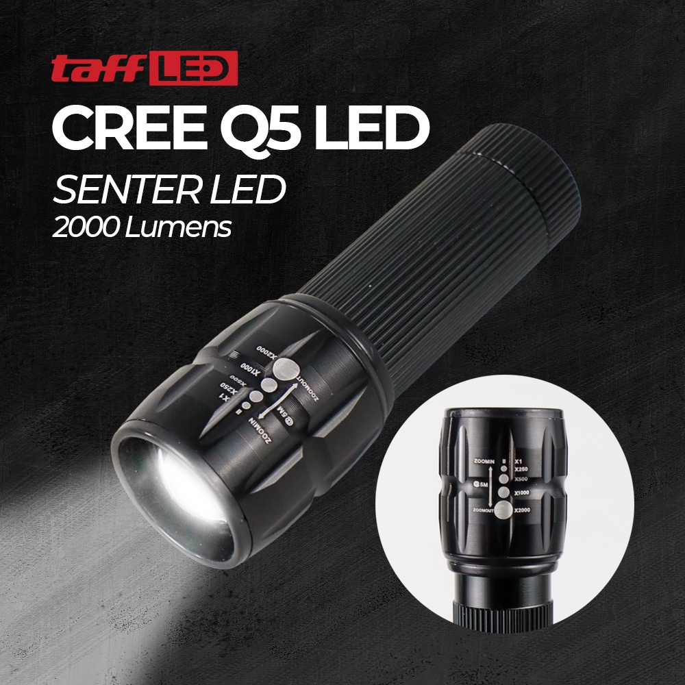Jual Senter led flashlight cree q5 2000 lumens lf000u01 black | Shopee ...