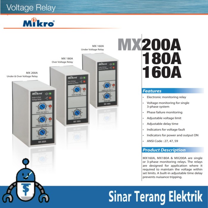 Jual Relay Mikro Under&Over Voltage Relay 3P Mx200A / Mx180A / Mx160A ...